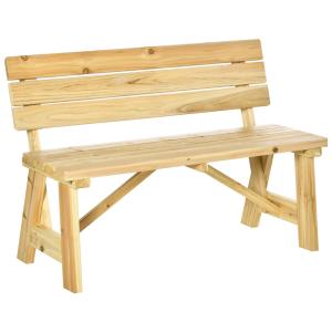 Trädgårdsbänk i Massivt Trä, Klassisk Parkbänk för 2 Personer, Robust Utemöbel med Ryggstöd, Natur, 116 x 56 x 80 cm, 220 kg