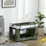 Hundvagn Dog Buggy, Hopfällbar med Avtagbar Korg och Stålram, Svart+Mörkgrön+Vit, 81x58x97,5 cm