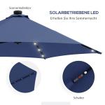 Fribärande Paraply Solskydd Mörkblå av Polyester och Metall för Trädgård med LED och Handvev Inklusive Korsfot 290 x 260 cm