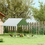 Hönshus Hönsgård Frigående Bur Silver av Galvaniserat Stål för 12-18 Kycklingar Utehus med Foderlucka 300 x 400 x 195 cm