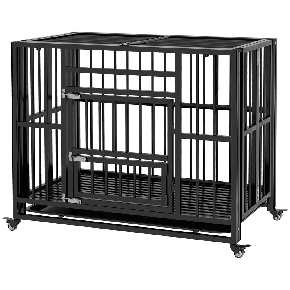 Hundbur Transportbur Svart av Stål 94 x 58 x 78 Cm