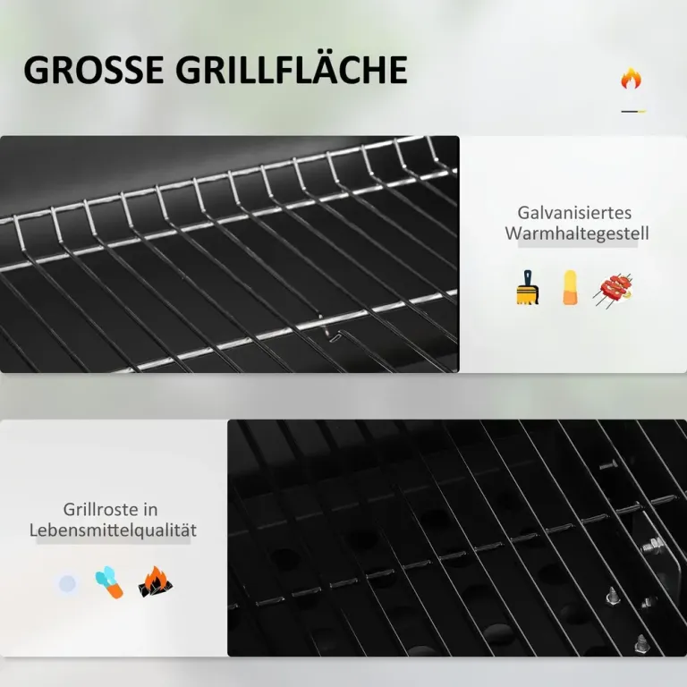 Grillvagn Kolgrill Svart av Rostfritt 113 x 65 x 108 cm