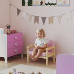 Barnfåtölj i Manchesterlook med Träram, Vadderad för Barn 3-8 År, Rosa