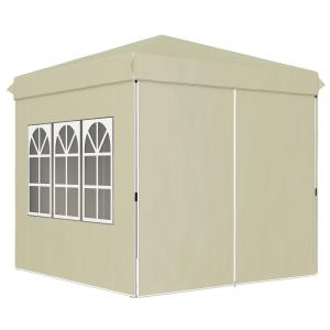 Lusthus Partytält Pop-Up Paviljong Krämvit av Polyester och Metall för Trädgård och Camping Vintertätt Tält med 4 Sidopaneler 2,5 x 2,5 m