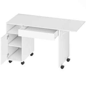 Datorbord på Hjul Hopfällbart Vit Spånskiva för Hemmakontor och Studier Platsbesparande Skrivbord med Skåp och Låda Flexibel Arbetsplats Modern