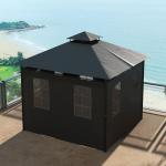 Gazebo Trädgårdstält Mörkgrå av Metall och Tyg för Trädgårdsfester 3x3m Tält med Sidovägg och Dubbeltak Väderbeständigt