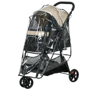Hundvagn Husdjursvagn 2-i-1 med Regnskydd Khaki av Oxford Tyg och Metall för Hundar och Katter Hopfällbar Vagn 10 kg