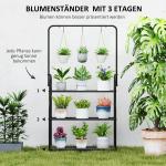 Växtställ Blomsterhylla med 3 Våningar Svart av Metall för Inomhusbruk och Balkong Blomstertrappa med Hängstång 137 cm