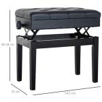 Höjdjusterbar Pianopall med Dolt Förvaringsutrymme, Konstläderkudde, Keyboardbänk för Klaviatur, 54,5 x 33 x 48–58 cm, Svart