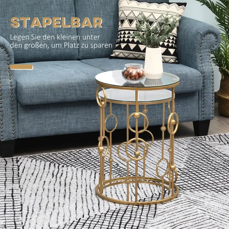 Soffbordset 2 Runda Bord Sidobord med Glasskiva 57 cm