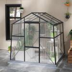 Växthus Aluminiumväxthus Svart av Aluminium för Växtodling Rymligt med Fönster Skjutdörr och Grund Stabil Konstruktion 192 x 192 x 204 cm