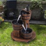 Cascade Fontän Träfat med Vattenpump Inomhusfontän Granträ och Förkolnat Trä för Trädgård och Terrass 60 X 60 X 78 Cm