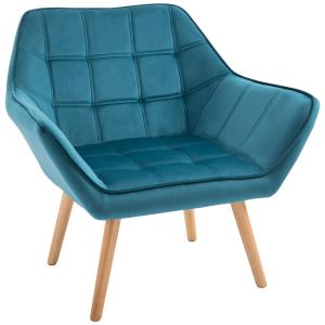 Öronlappsfåtölj i Grön Sammet, Elegant Relaxstol med Träben, Bekväm Enkelfåtölj i Skandinavisk Design, Grön, 64 x 62 x 72,5 cm