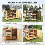 Grillvagn Serveringsvagn med Arbetsyta Natur av Trä för Trädgård och Terrass BBQ Grillbord med Handdukshängare 134,5 x 50 x 91,5 cm