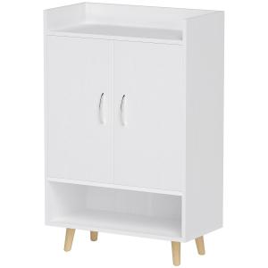 Skoskåp Skoställ med Luckor och Hyllor Vit av Massivt Trä för Hall och Entré Modern Skobyrå för 12 Skor 60 x 30 x 92 cm