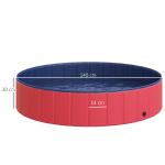 Hundbassäng Stor Plaskdamm för Hundar Pool PVC och Trä för Sommarnjutning och Svalka Röd Ø140 X H30 Cm