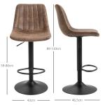 Barstolar Köksstolar Set om 2 Brun av Polyester och Metall för Barkök Höjdjusterbara med Fotstöd Snurrstol 43 x 46,5 x 89-110 cm