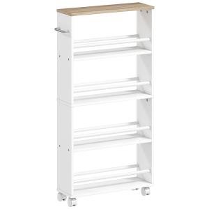 Rullvagn Smal med 4 Hyllplan Natur Bambu för Kök och Badrum Hylla på Hjul Platsbesparande Förvaring 45x15x91 cm