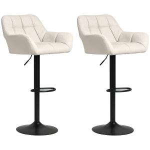 Set med 2 Barstolar, Retrodesign, Höjdjusterbar, Konstläder och Linnelook, Kräm + Svart