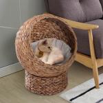 Kattkorg Vattenhyacint med Dyna Flätad Kattbädd Naturligt Material Bekväm Sovplats Ljusbrun 42 X 33 X 52 Cm