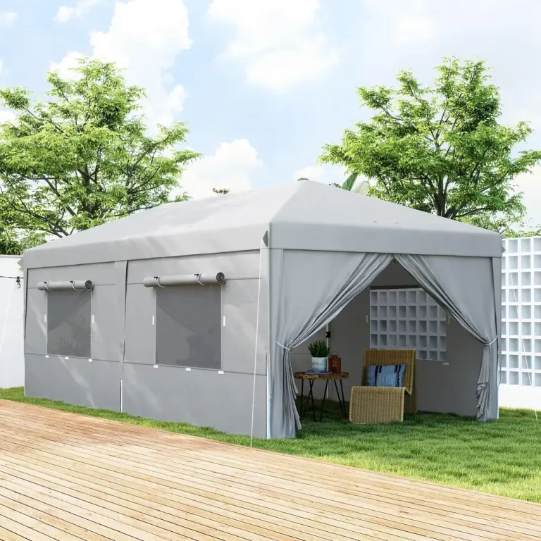 Trädgårdspaviljong Pop-up Partytält Ljusgrå 3 x 6 m