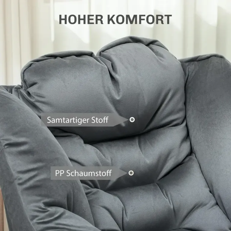 Fåtölj Loungestol Relaxstol med Sidficka Grå av Sammetslook