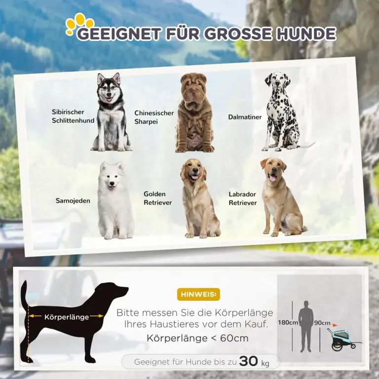Cykelvagn för Hund 2-i-1, Max 30 kg, Ljusblå