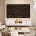 TV-Bänk 200 cm Vit Spånskiva för Vardagsrum Mediamöbel för 90 Tum TV med Lådor och Skåp Modern Design och Stor Förvaringsyta
