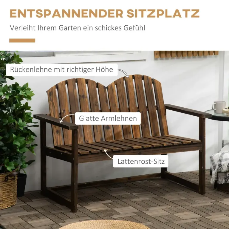 Trädgårdsbänk Bänk Natur av Trä Förkolnad Träbänk 2-Sits