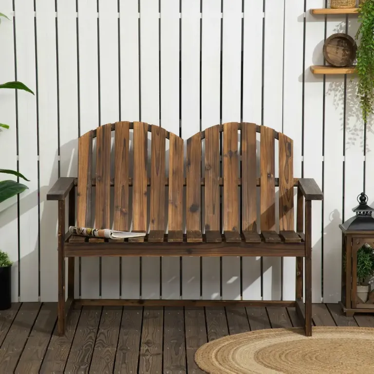Trädgårdsbänk Bänk Natur av Trä Förkolnad Träbänk 2-Sits