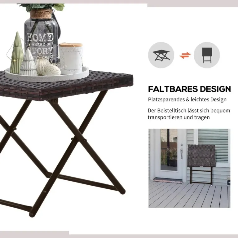 Hopfällbart Sidobord och Balkongbord i Konstrotting, Brun