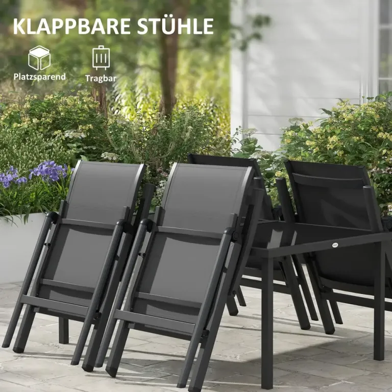 Trädgårdsmöbelset Sittset Svart av Mesh och Metall 5 Delar