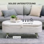 Bänk Förvaringsbänk Vit av Teddy Sammet och Metall för Hall och Sovrum Stoppad Bänk med Lock 114 x 47 x 46,5 cm