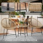 Trädgårdsmöbler Balkongmöbler Set för 2 Personer Natur av Polyrattan och Stål för Trädgård och Terrass 3-Delad Sittgrupp med Bord
