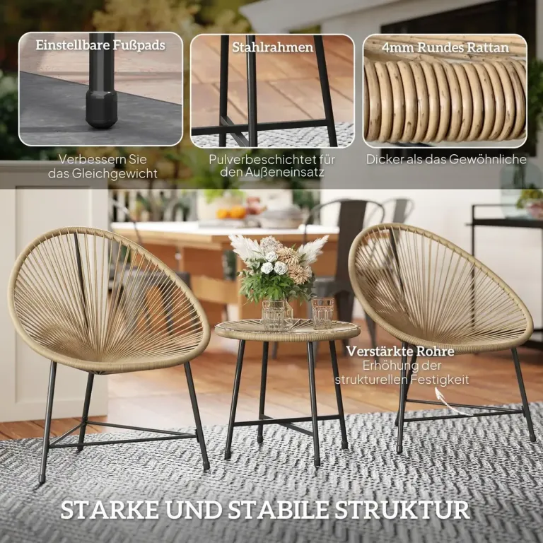 Trädgårdsmöbler Balkongmöbler Set för 2 Personer Natur