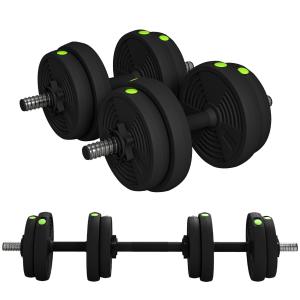 2-i-1 Hantelset, Skivstång och Hantel, 15 kg, Halkfri, Golvvänlig, Svart/Grön