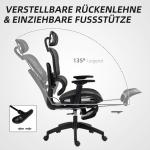 Kontorsstol Skrivbordsstol Ergonomisk Svart av Nät och Plast för Kontor Snurrstol med Liggfunktion och Fotstöd