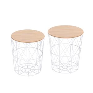 Soffbord 2-Pack Naturvita Sidobord MDF och Metall Moderna Vardagsrumsmöbler Ø40 X H45 Cm