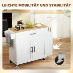Köksö på Hjul med Fällbar Skiva Vit MDF och Gummiträ för Kök Mobil Serveringsvagn med Låda och Handdukshållare Praktisk Arbetsbänk 120 x 68 x 85 cm