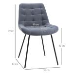 Matstolar i Sammet 2-Pack, Eleganta Köksstolar med Metallben, Bekväm Sittplats i Retro-Design, Grå, 50 x 61 x 79 cm