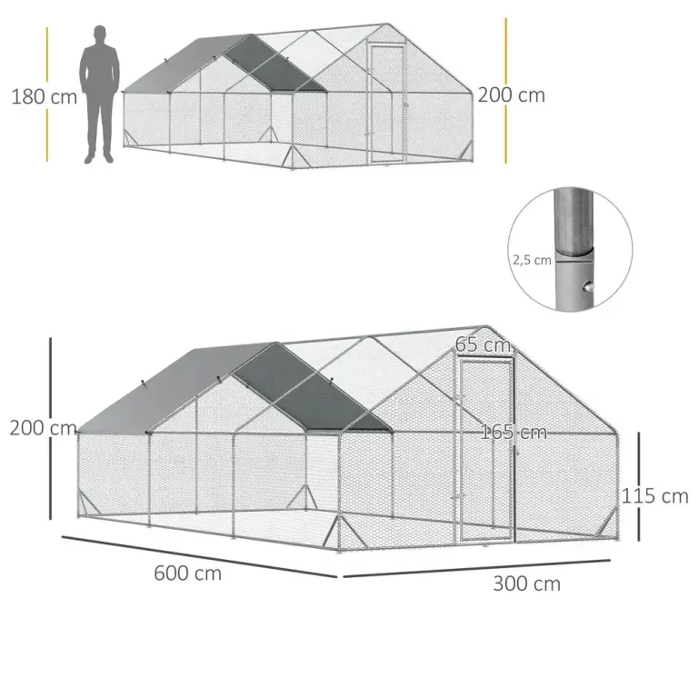 Stor Hönsgård med Tak XXL Rymlig Utegård 3 x 6 x 2 M