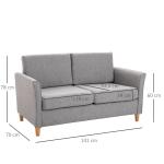 2-Sitsig Soffa i Linnetyg, Modern Loungesoffa med Avtagbara Kuddar, Bekväm Sittplats för Vardagsrum, Ljusgrå, 141 x 65 x 78 cm