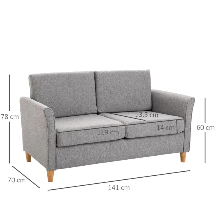 2-Sitsig Soffa i Linnetyg Loungesoffa 141 x 65 x 78 cm