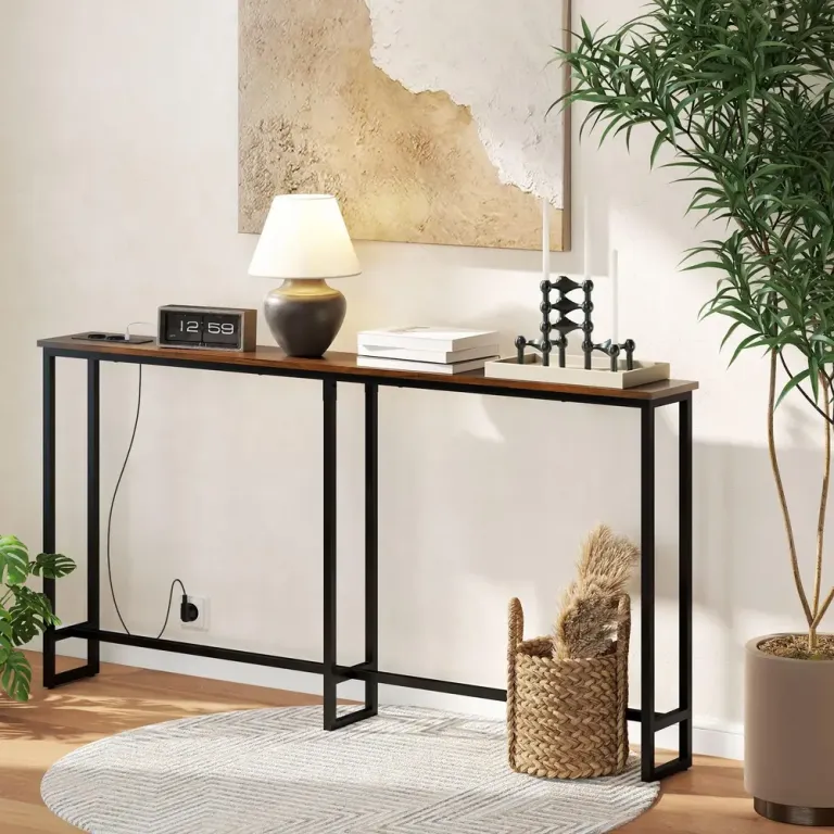 Konsolbord Hallbord med Laddstation 160 x 20 x 80 cm, Brun