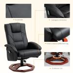 Snurrbar Massagestol med Pall, Bekväm Relaxfåtölj i Konstläder med Liggfunktion, Ergonomisk Vilostol för Vardagsrum, Svart, 73 x 83 x 106 cm