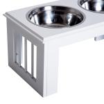 Upphöjd Matbar för Hundar Matstation 2 Rostfria Skålar och Förvaring Ergonomisk MDF för Stora Hundar Vit 58,4 X 30,5 X 25,4 Cm
