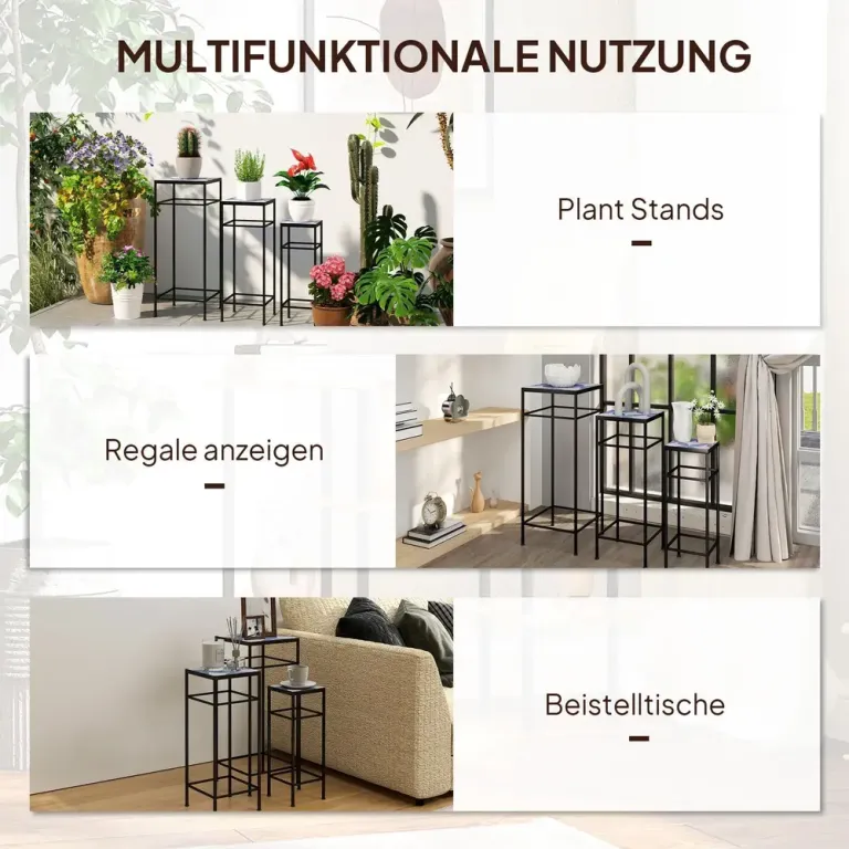 Växtställ Blomsterställ Set 3 Blå Vit av Metall 71 cm