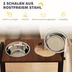 Matbar Hund Justerbar Ergonomisk Brun Trä och Rostfritt Stål för Stora Hundar Upphöjda Matskålar med 3 Vinklar och 2 Skålar 1,2 Liter Robust