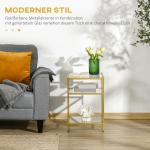 Sidobord i Glas med 3 Hyllplan, Elegant Sängbord med Guldram, Modern Förvaring för Vardagsrum, Guld, 40 x 40 x 60 cm