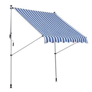 Fällbar Markis Klämma Markis Höjdjusterbar 200 X 150 Cm Aluminium för Terrass och Balkong Blå Vit